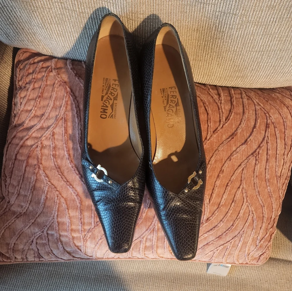 Salvatore Ferragamo Textured Black Heels